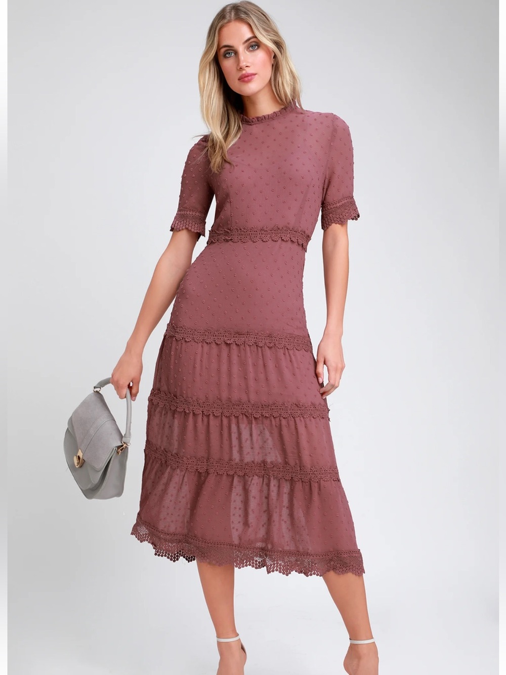 Lulu’s Dreaming of you Mauve purple Swiss dot midi dress